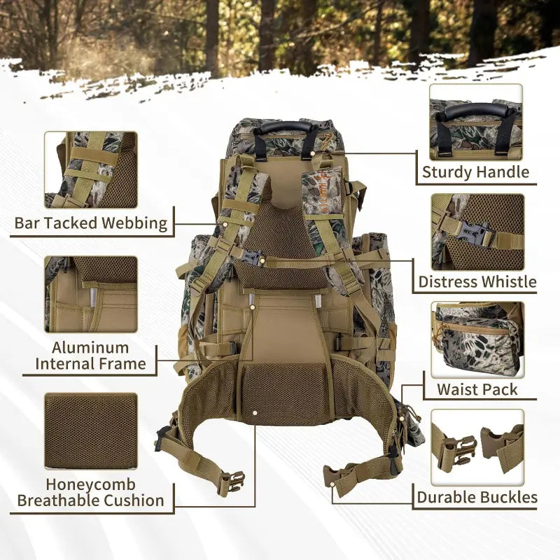 Mochila táctica de caza con estampado de camuflaje para actividades al aire libre