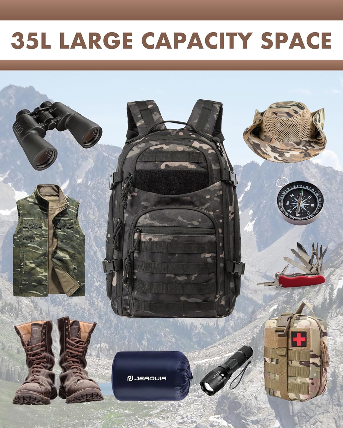 Mochila táctica unisex de 35 L con sistema Molle y bolsillo para portátil
