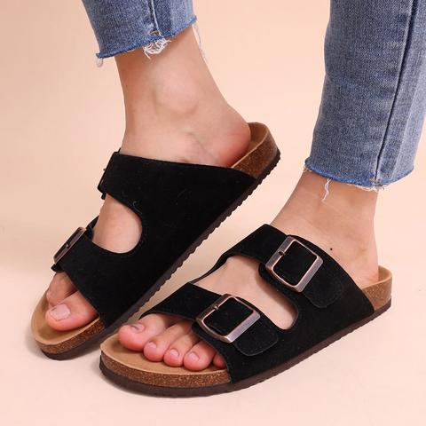 Mules para mujer con plantilla de corcho y tiras ajustables