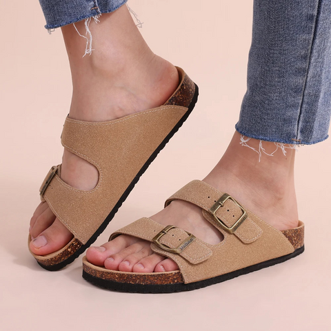 Mules para mujer con plantilla de corcho y tiras ajustables