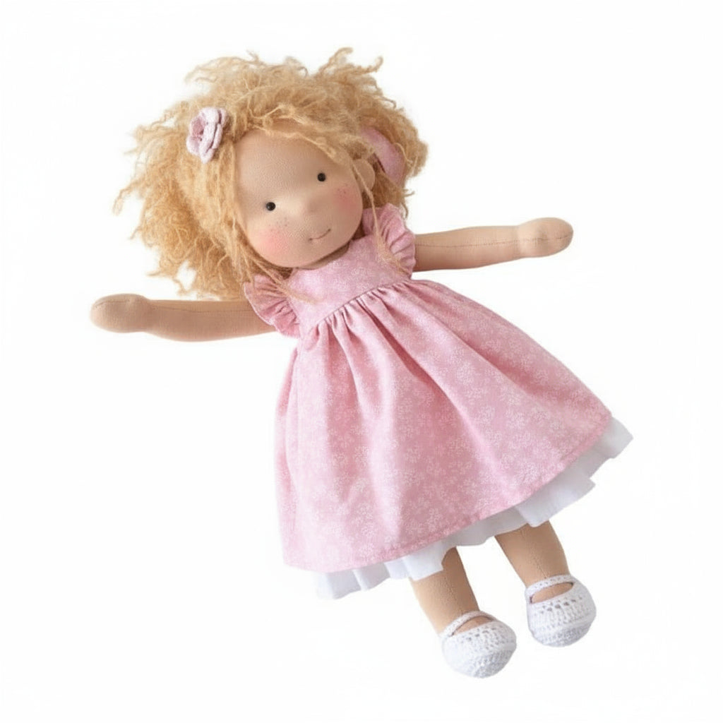 Muñeca Waldorf de algodón hecha a mano para juego creativo