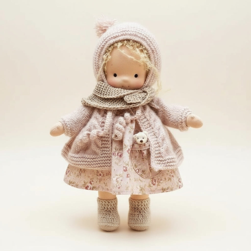 Muñeca Waldorf de algodón hecha a mano para juego creativo