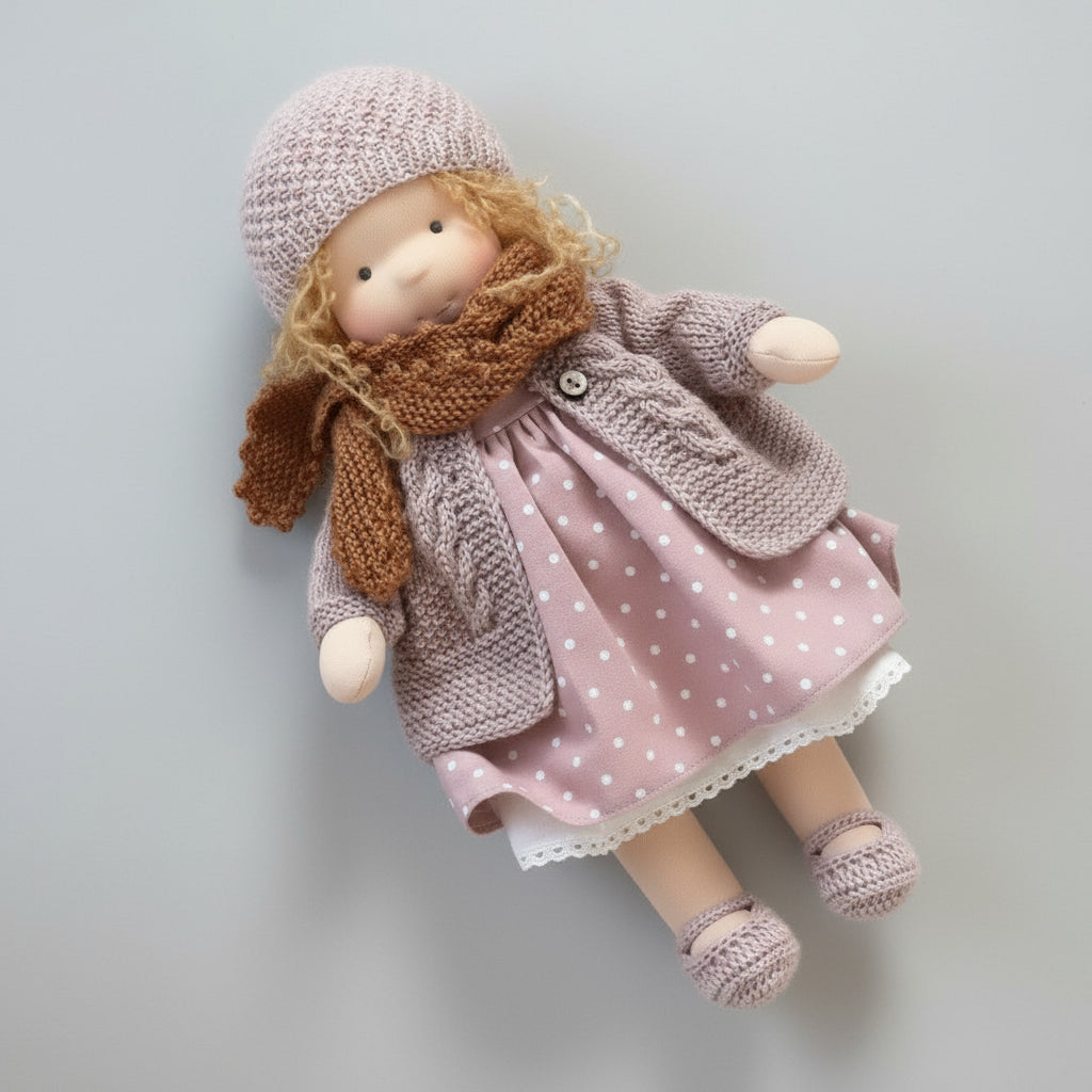 Muñeca Waldorf de algodón hecha a mano para juego creativo