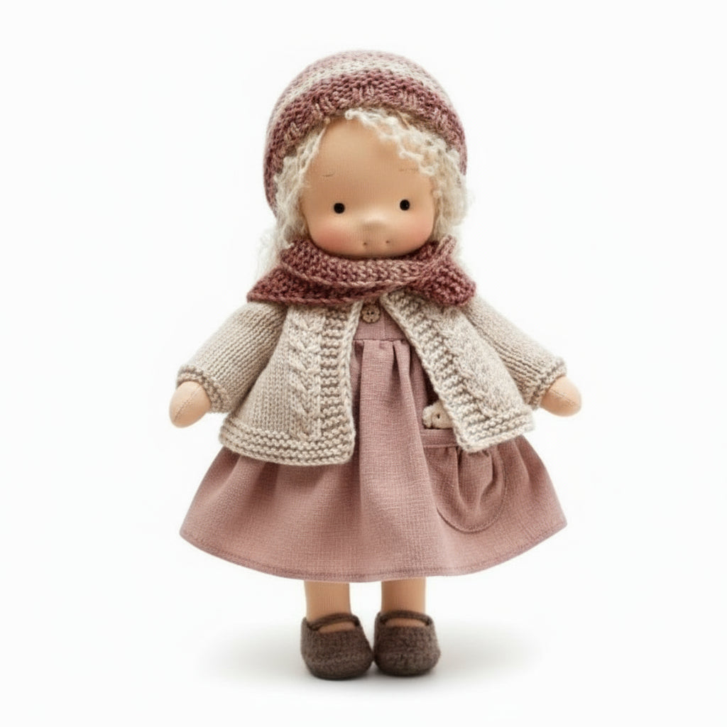 Muñeca Waldorf de algodón hecha a mano para juego creativo