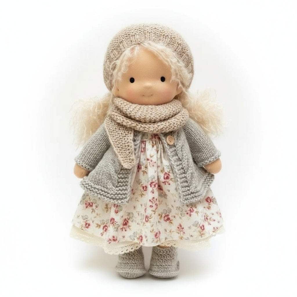 Muñeca Waldorf de algodón hecha a mano para juego creativo