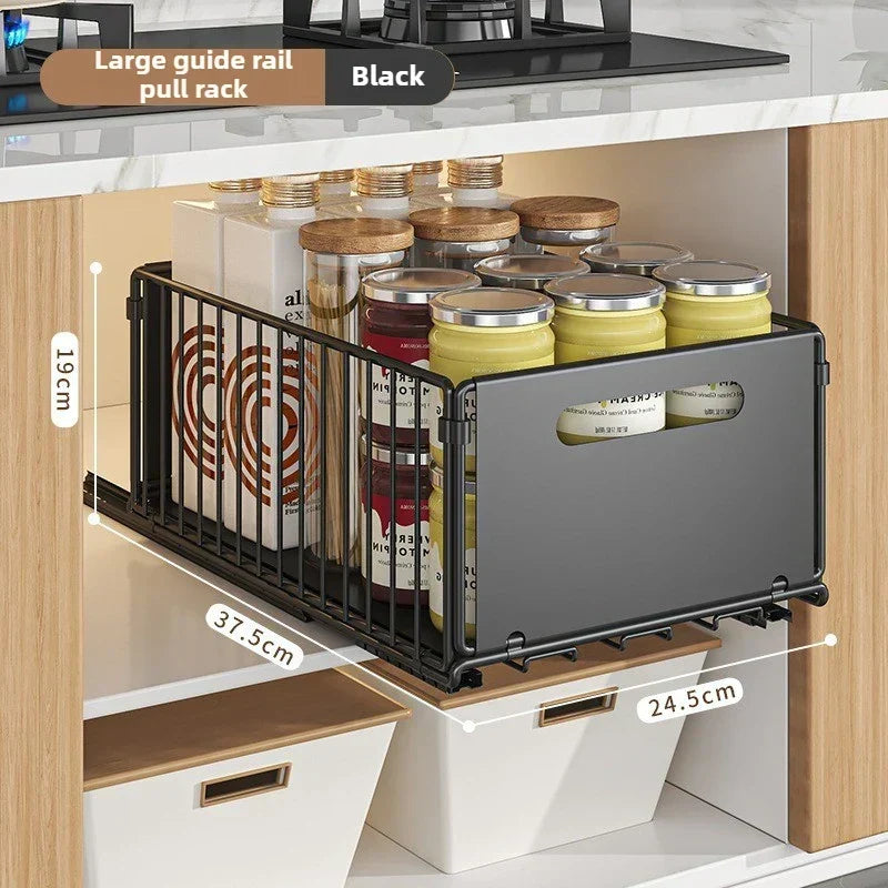Organizador Extensible de Cajón para Especias para Armarios Profundos, Acero al Carbono, Negro