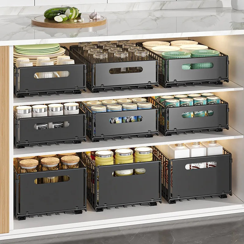 Organizador Extensible de Cajón para Especias para Armarios Profundos, Acero al Carbono, Negro