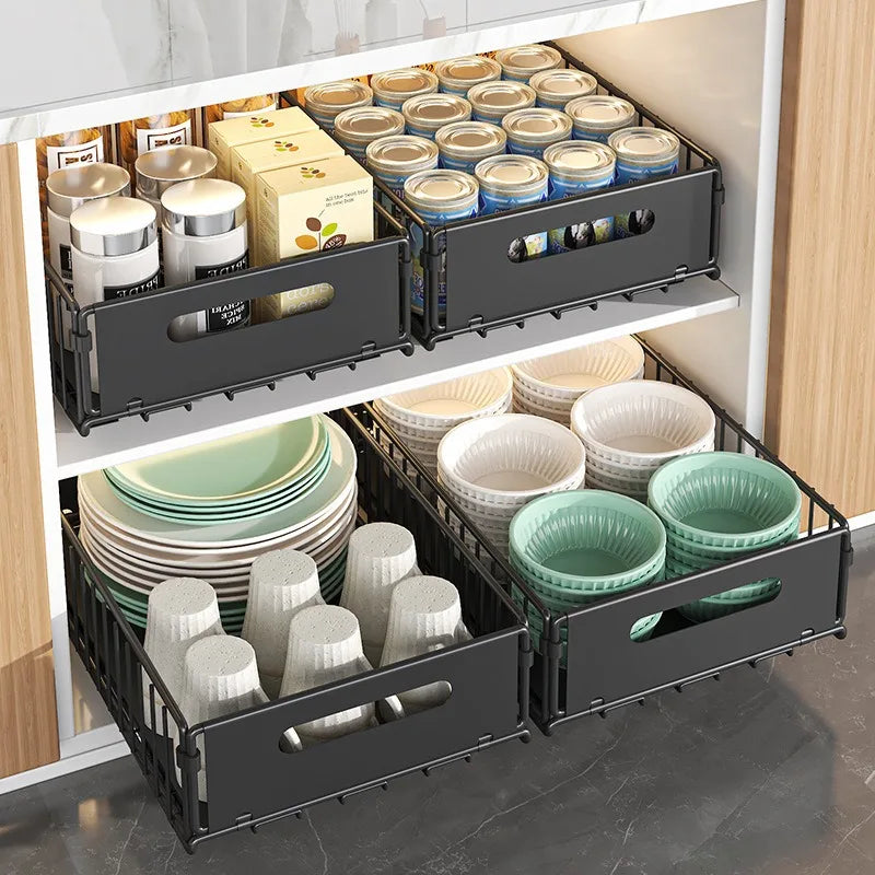 Organizador Extensible de Cajón para Especias para Armarios Profundos, Acero al Carbono, Negro