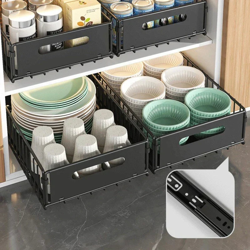 Organizador Extensible de Cajón para Especias para Armarios Profundos, Acero al Carbono, Negro