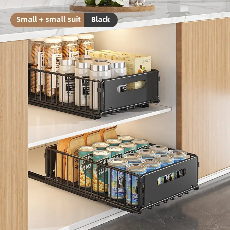 Organizador Extensible de Cajón para Especias para Armarios Profundos, Acero al Carbono, Negro