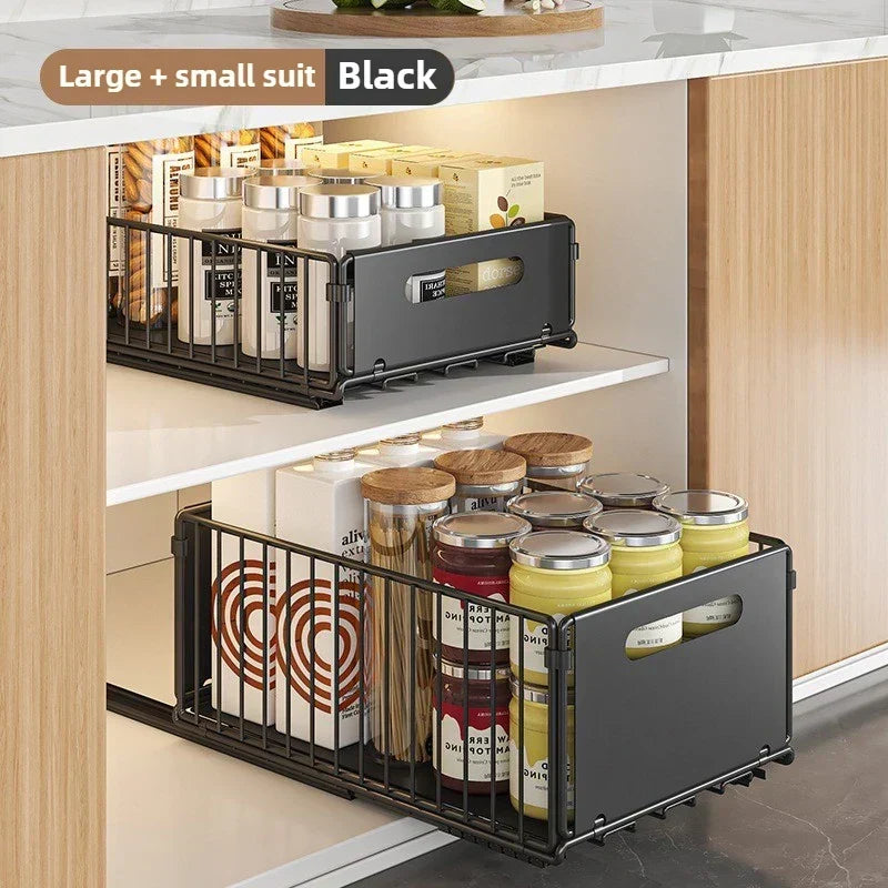 Organizador Extensible de Cajón para Especias para Armarios Profundos, Acero al Carbono, Negro