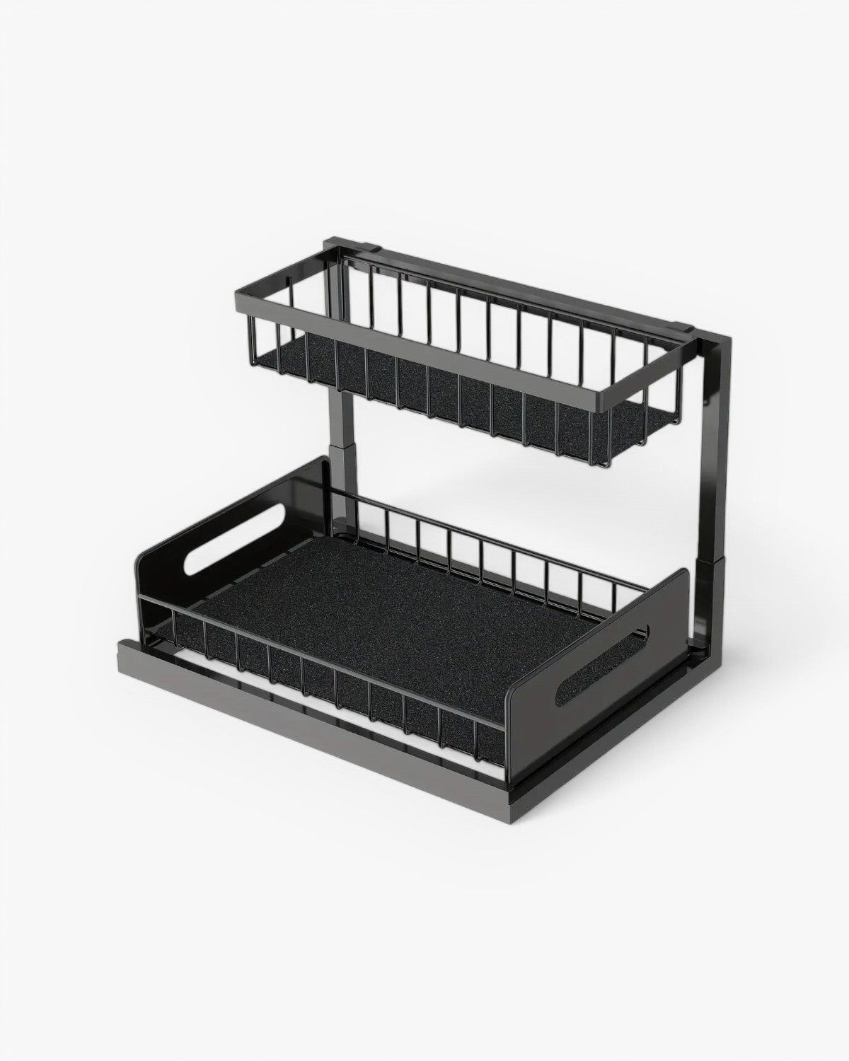 Organizador extraíble para bajo armario de dos niveles en negro y blanco