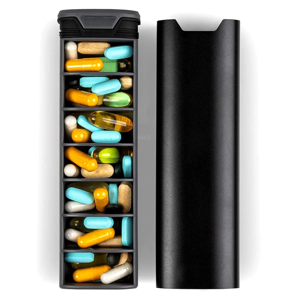 Organizador semanal de pastillas – Pastillero elegante de madera y aluminio