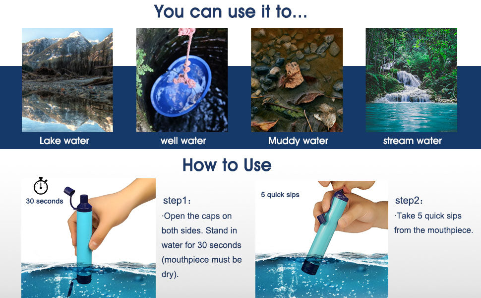 Pajita filtro de agua portátil de 5 etapas para aventuras al aire libre