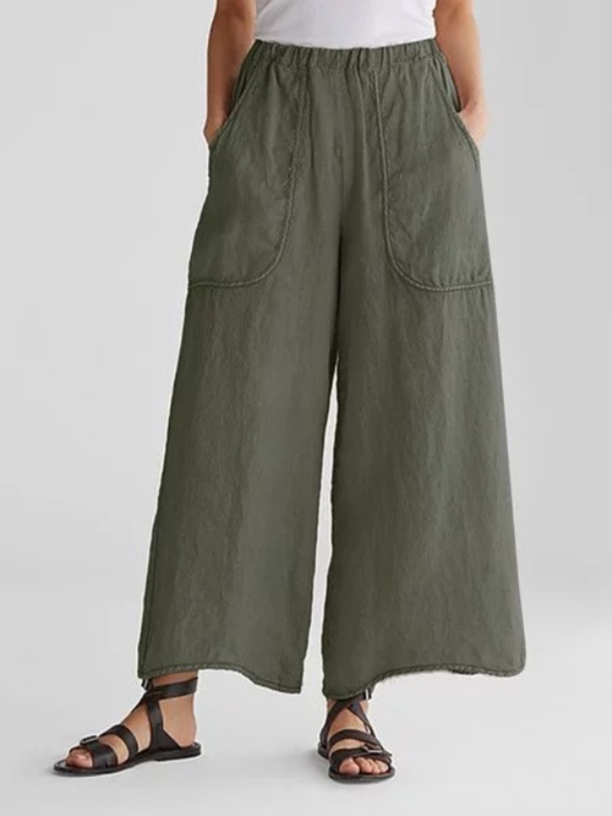 Pantalón ancho de lino con cintura cómoda | Lino | Casual y fluido
