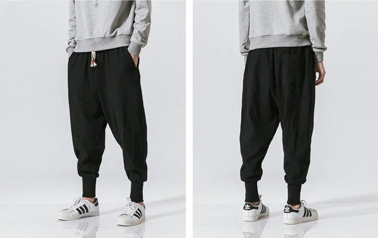 Pantalón bombacho de algodón y lino