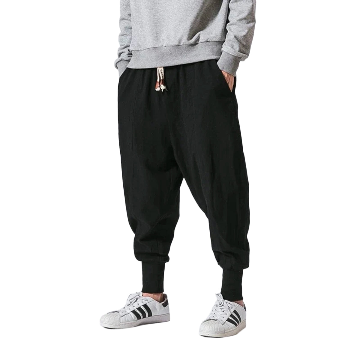 Pantalón bombacho de algodón y lino