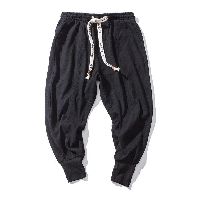 Pantalón bombacho de algodón y lino