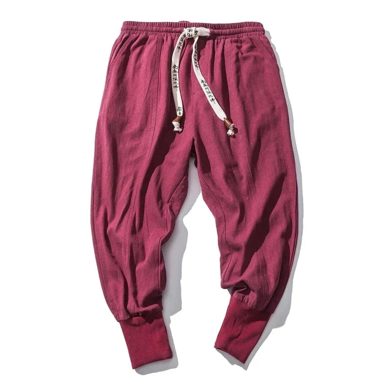 Pantalón bombacho de algodón y lino