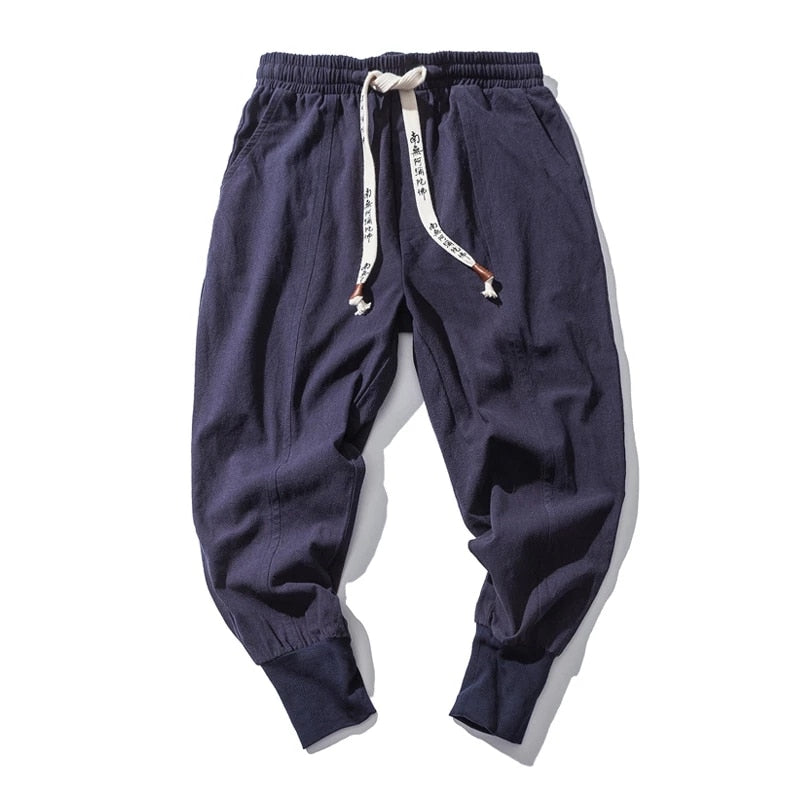 Pantalón bombacho de algodón y lino