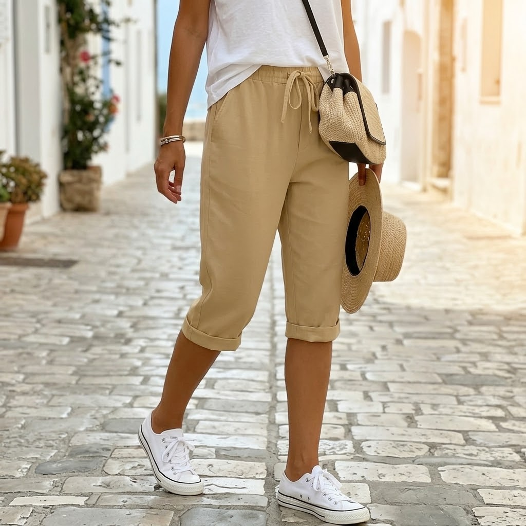 Pantalón capri con cordón ajustable