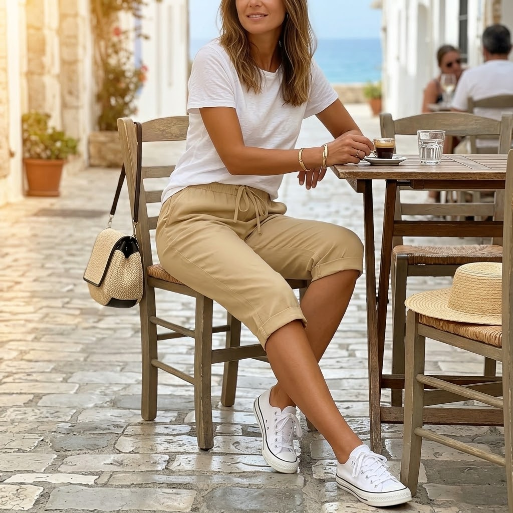 Pantalón capri con cordón ajustable