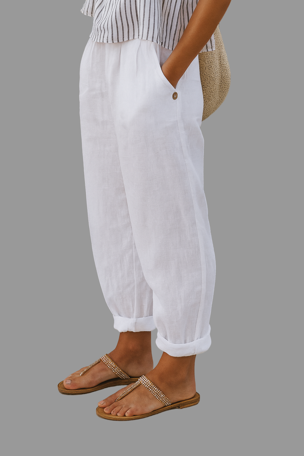 Pantalón casual para mujer – Monocromático de corte holgado con bolsillos