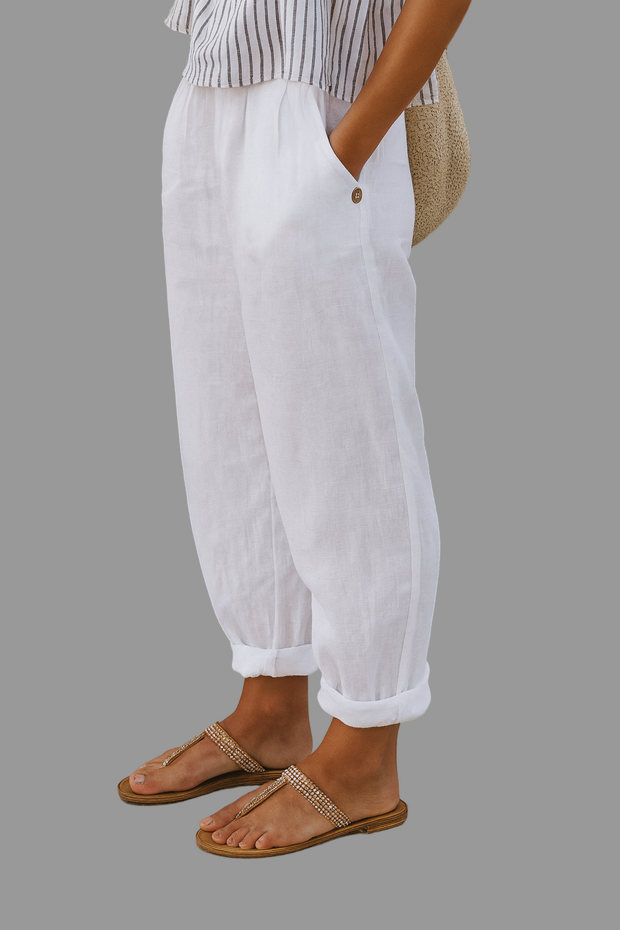 Pantalón casual para mujer – Monocromático de corte holgado con bolsillos