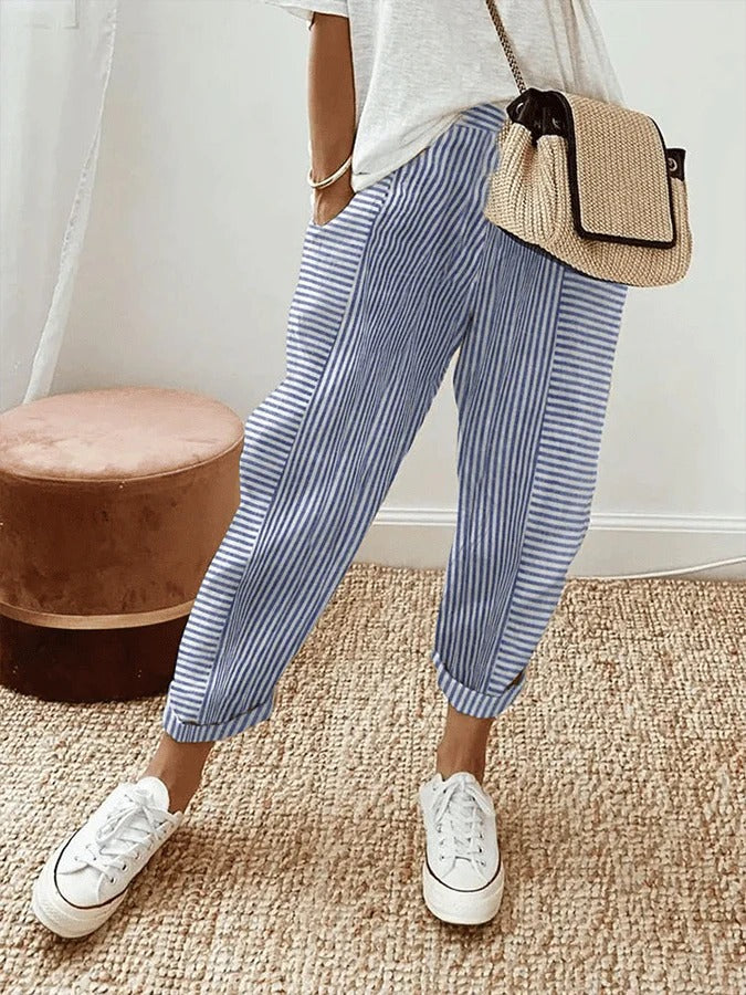Pantalón cropped a rayas cómodo para mujer