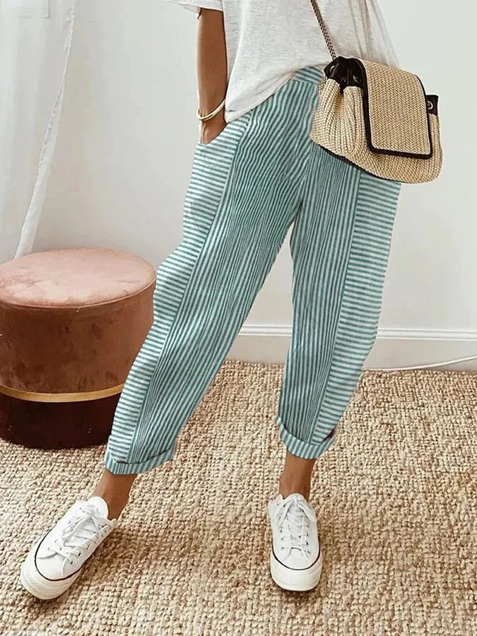 Pantalón cropped a rayas cómodo para mujer