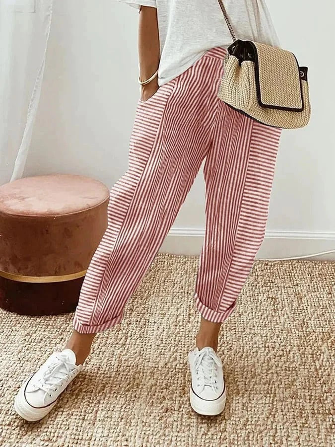 Pantalón cropped a rayas cómodo para mujer