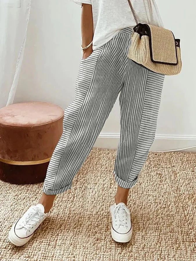 Pantalón cropped a rayas cómodo para mujer