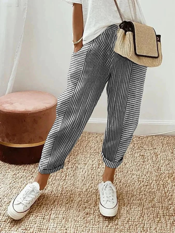 Pantalón cropped a rayas cómodo para mujer