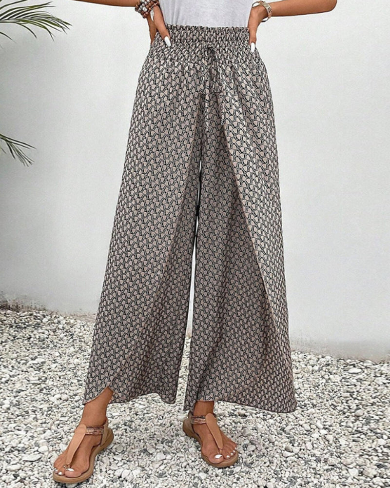 Pantalón de ocio ligero y fluido con pierna ancha y cintura elástica