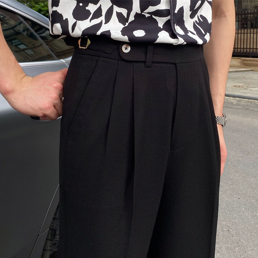 Pantalón de pinzas para hombre con talle alto corte zanahoria