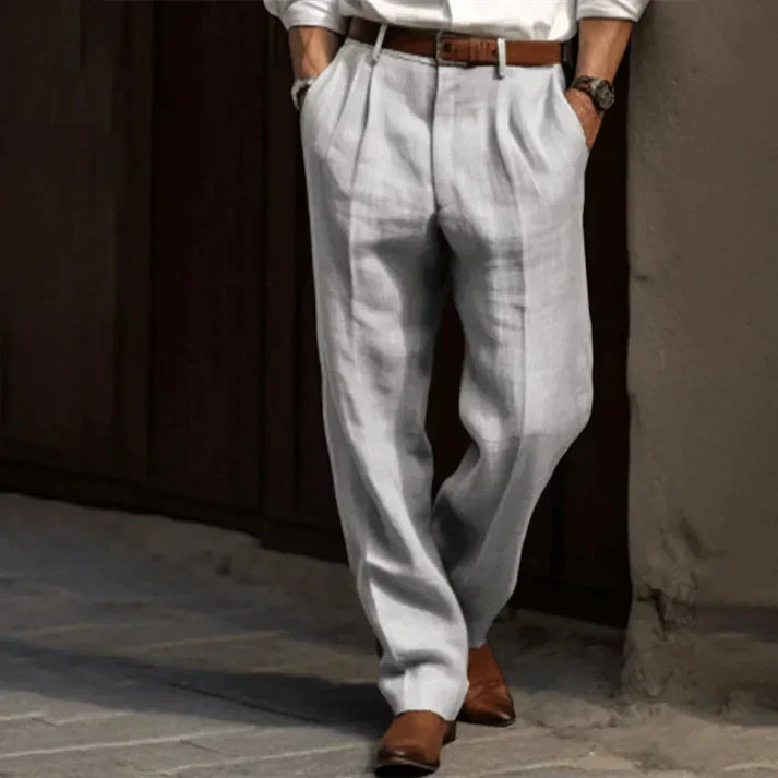 Pantalón para hombre de tiro alto con pinzas de corte holgado y pernera ancha