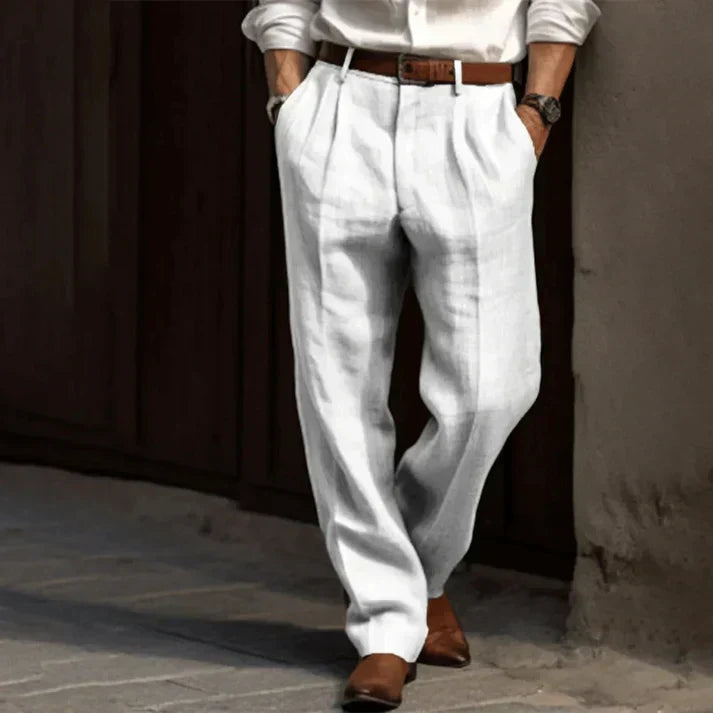 Pantalón para hombre de tiro alto con pinzas de corte holgado y pernera ancha