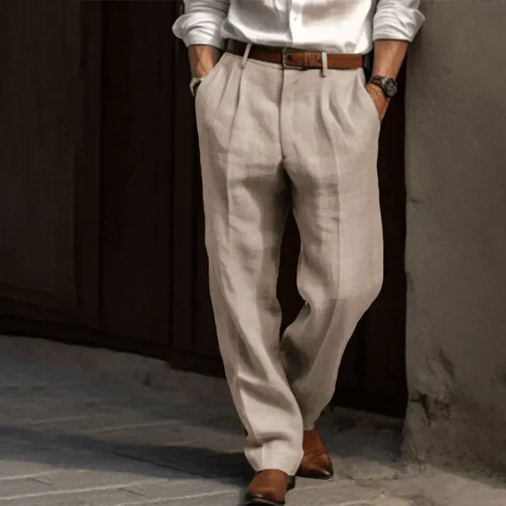 Pantalón para hombre de tiro alto con pinzas de corte holgado y pernera ancha