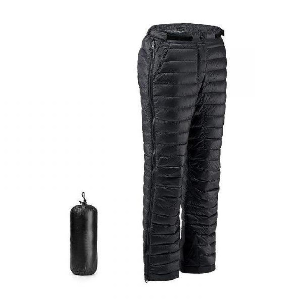 Pantalón térmico de plumón de ganso con cremallera para actividades al aire libre, camping, senderismo y esquí