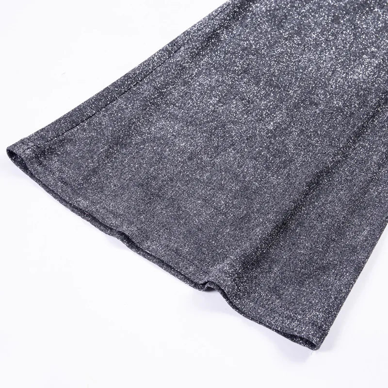Pantalones brillantes para mujer de talle alto con detalles de lentejuelas