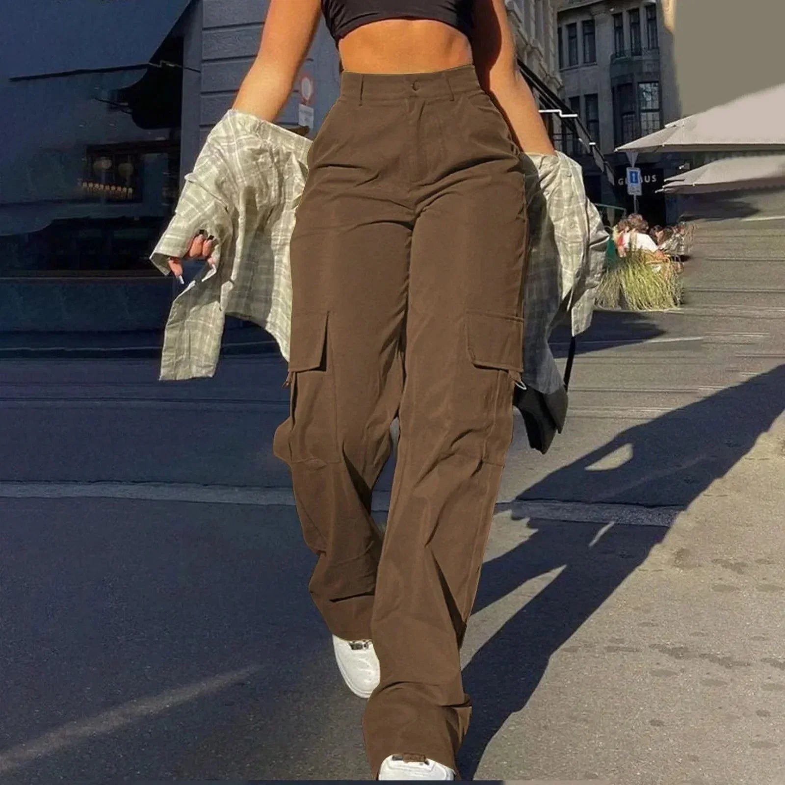 Pantalones cargo de talle alto y corte holgado para mujer – Textura tejida suave
