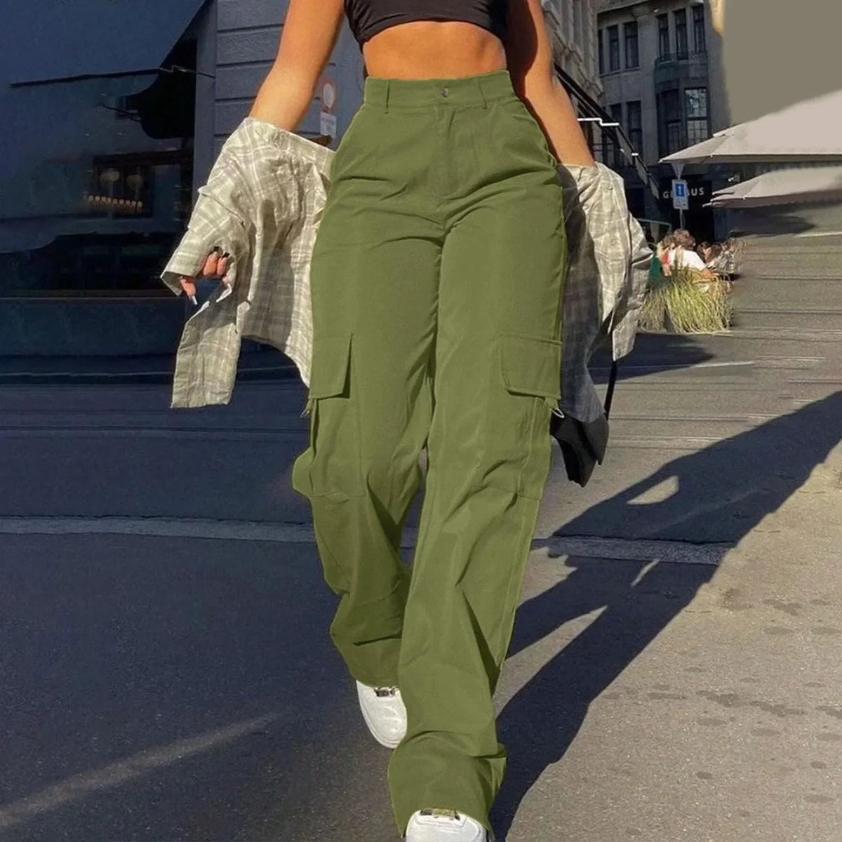 Pantalones cargo de talle alto y corte holgado para mujer – Textura tejida suave