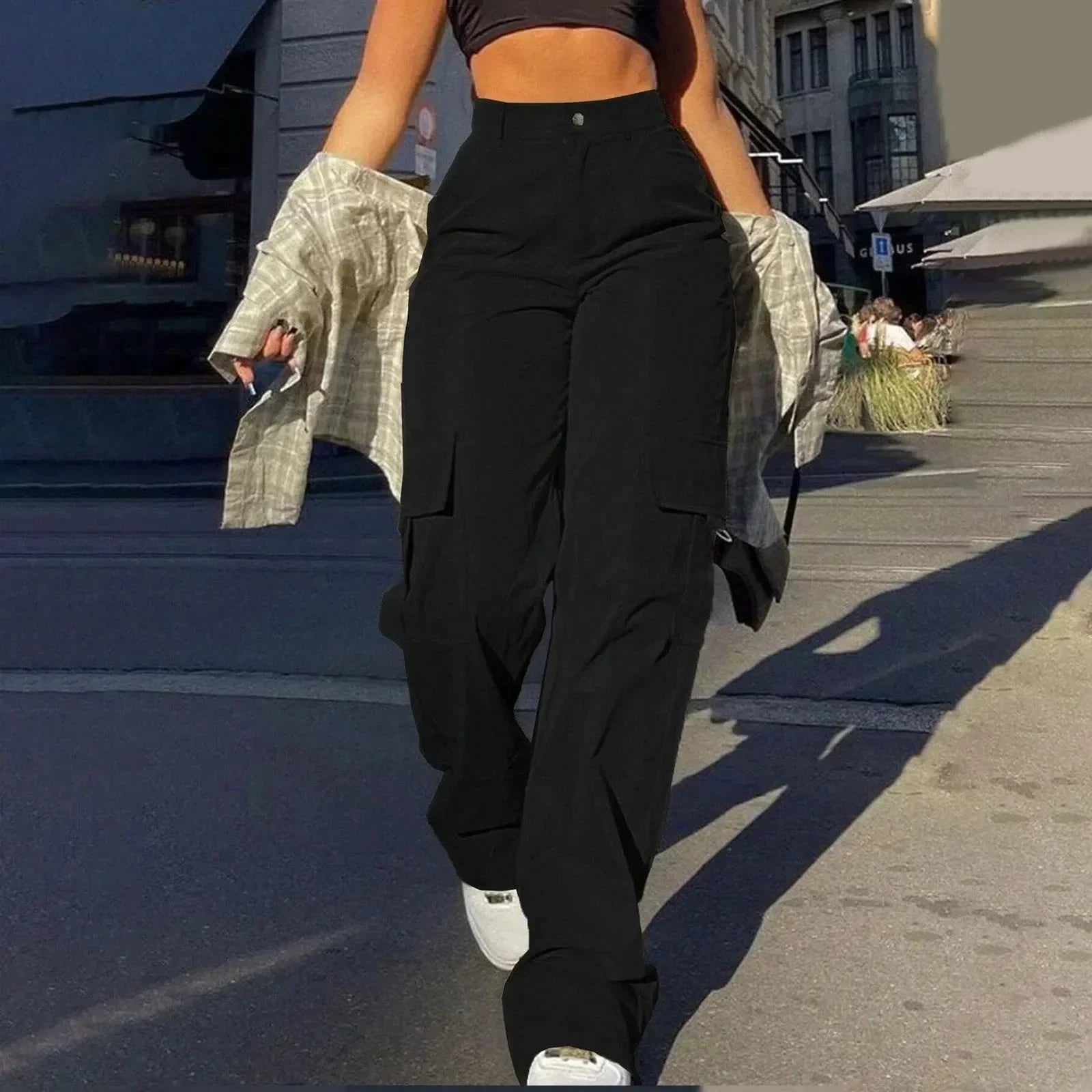 Pantalones cargo de talle alto y corte holgado para mujer – Textura tejida suave