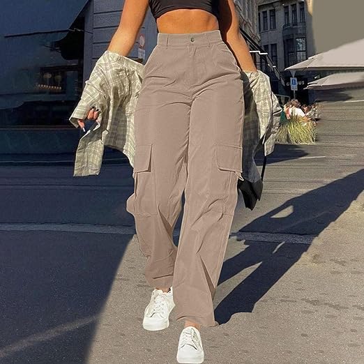 Pantalones cargo de talle alto y corte holgado para mujer – Textura tejida suave