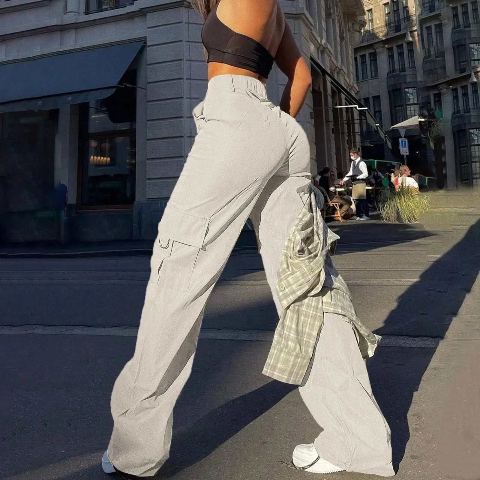 Pantalones cargo de talle alto y corte holgado para mujer – Textura tejida suave