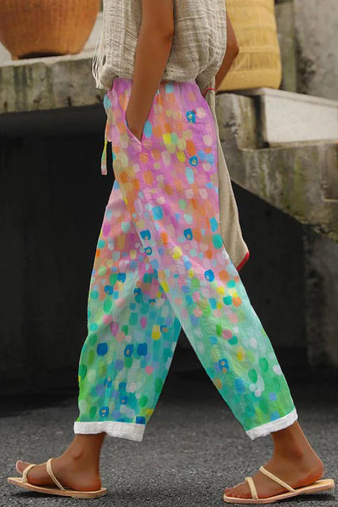 Pantalones casuales con estampado original, botones y bolsillos