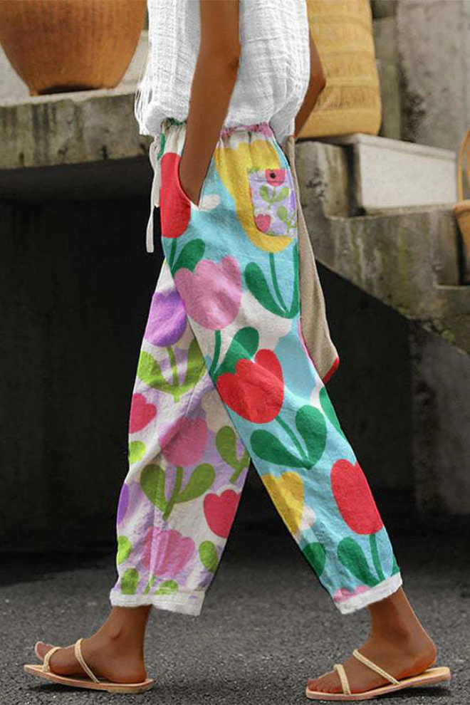 Pantalones casuales con estampado original, botones y bolsillos