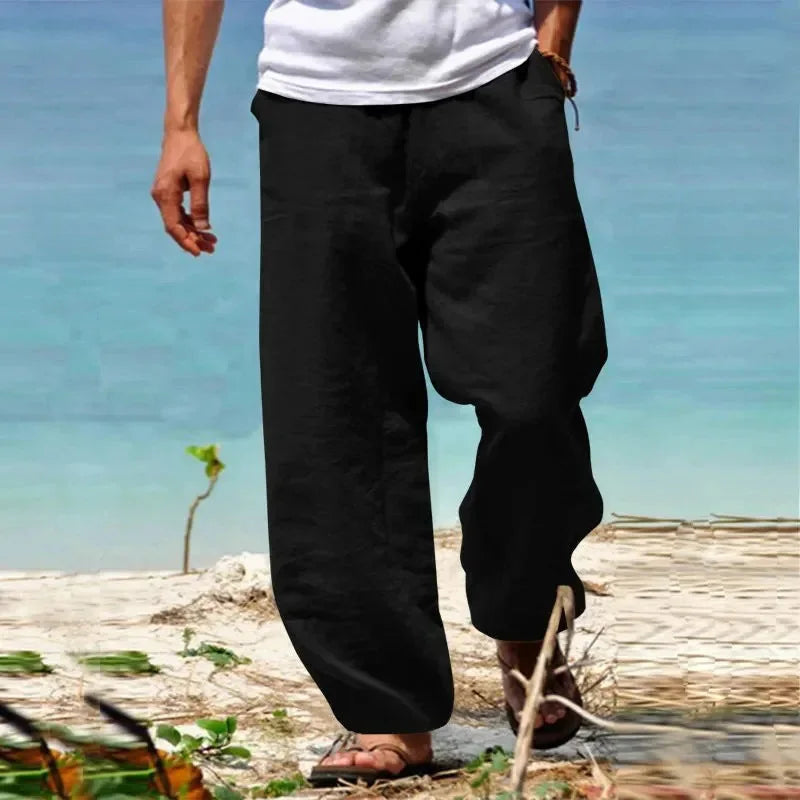 Pantalones casuales para hombre con piernas anchas, cordón ajustable y bolsillos laterales