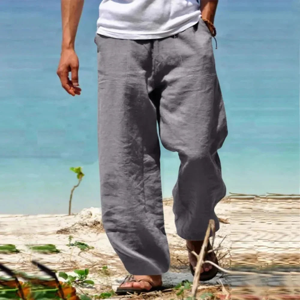 Pantalones casuales para hombre con piernas anchas, cordón ajustable y bolsillos laterales