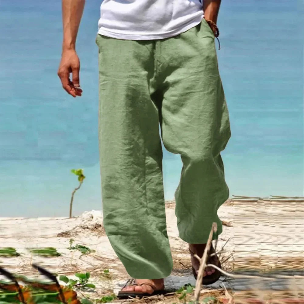 Pantalones casuales para hombre con piernas anchas, cordón ajustable y bolsillos laterales
